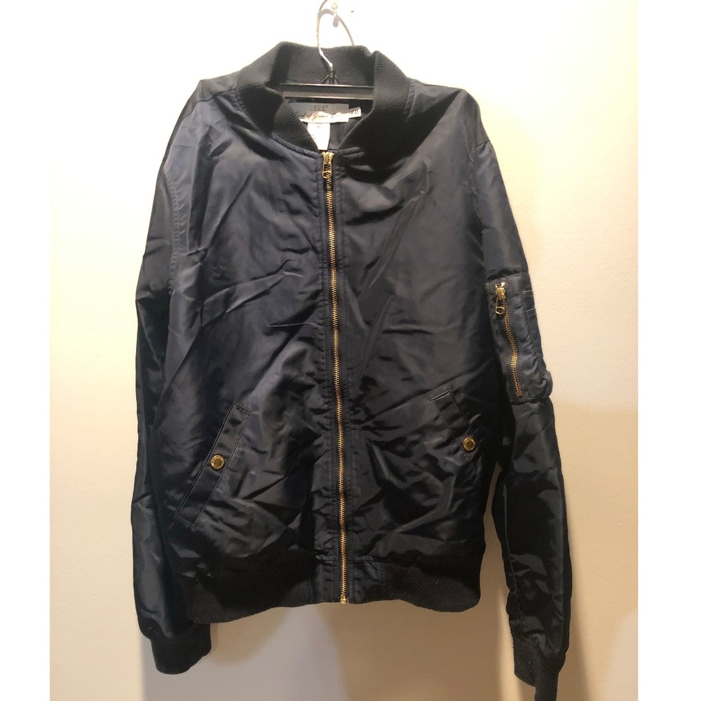Blue Navy Bomber Gold Zipper Size Small Men